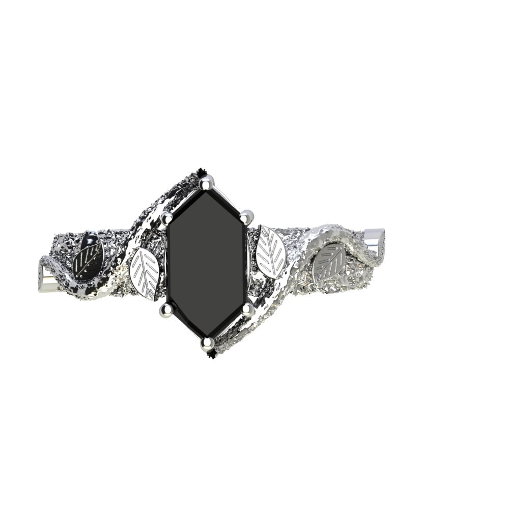 Custom Hexagon Cut Genuine Onyx His and Hers Rings - Image 3