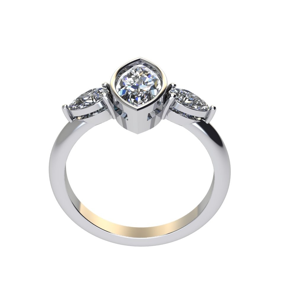 Custom Bezel Set Marquise Moissanite Three Stone Ring - Image 9
