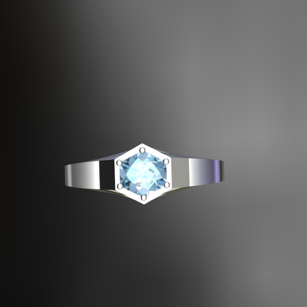 Custom Hexagon Aquamarine Ring in Platinum - Image 4