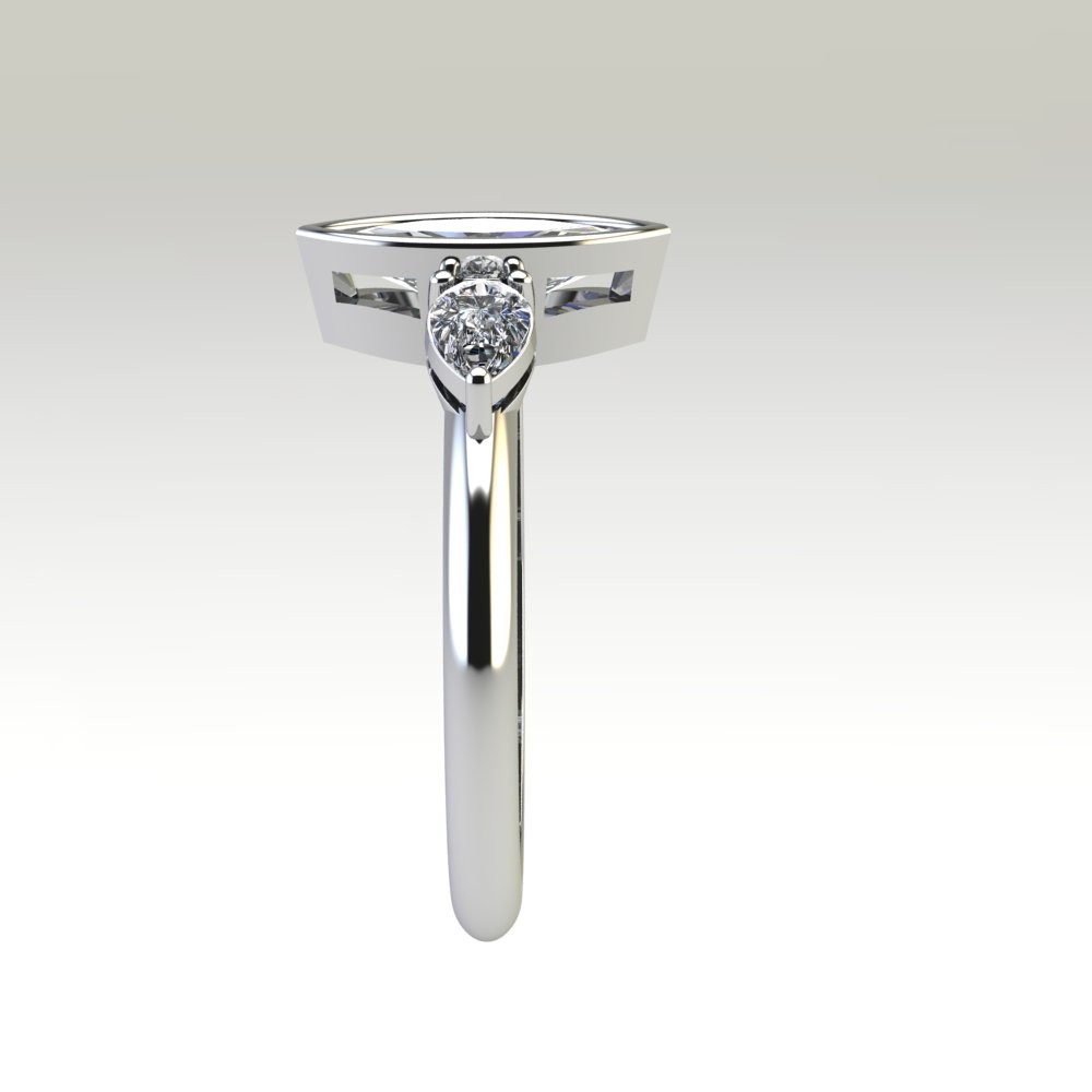 Custom Bezel Set Marquise Moissanite Three Stone Ring - Image 10
