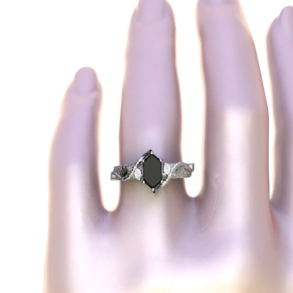 Custom Hexagon Cut Genuine Onyx His and Hers Rings - Image 5