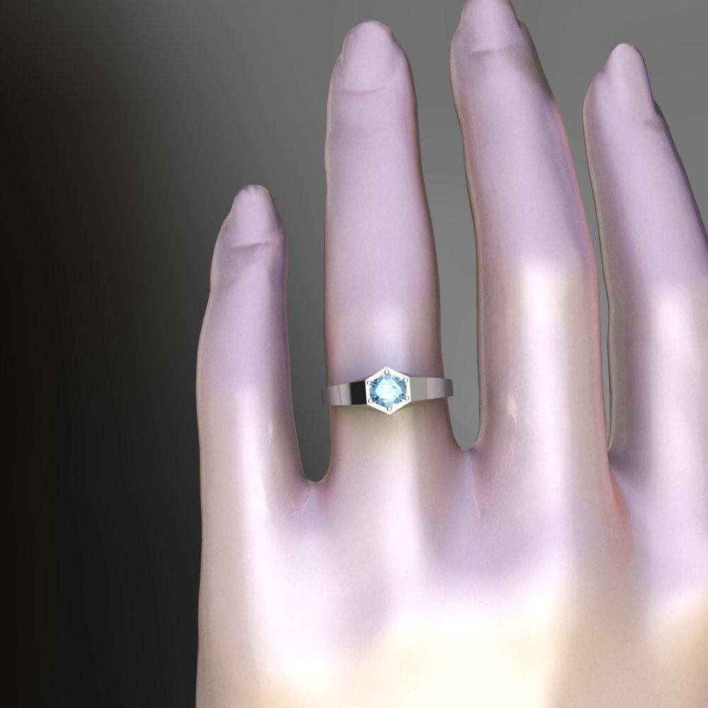 Custom Hexagon Aquamarine Ring in Platinum - Image 3