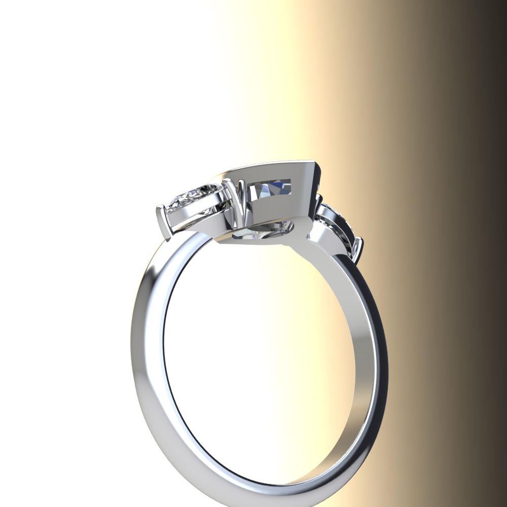 Custom Bezel Set Marquise Moissanite Three Stone Ring - Image 11
