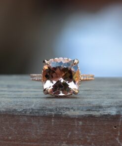 5 Carat Cushion Cut Morganite Diamond Engagement Ring Rose Gold LS5209