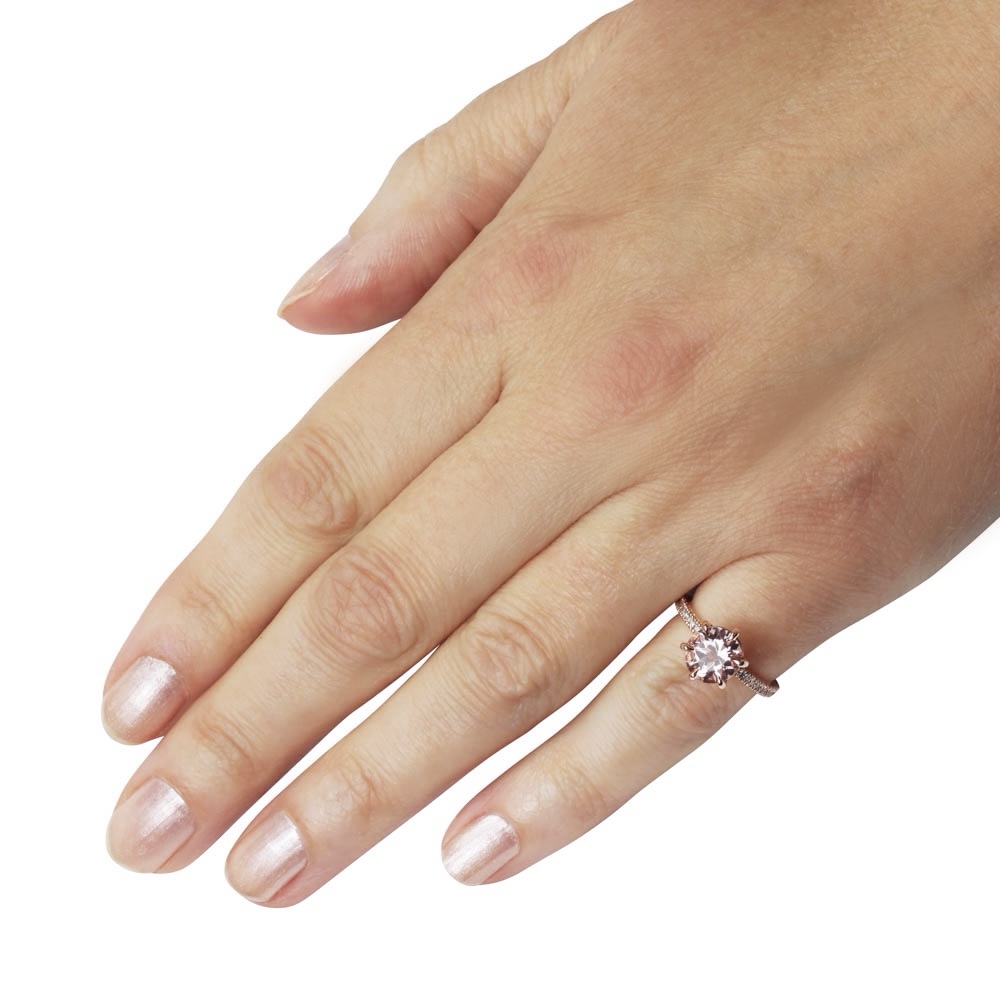 AAA Round Cut Morganite Engagement Ring 6 Fang Prongs Rose Gold LS5348