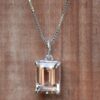Emerald Cut Morganite Diamond Halo Pendant White Gold Platinum LS5161