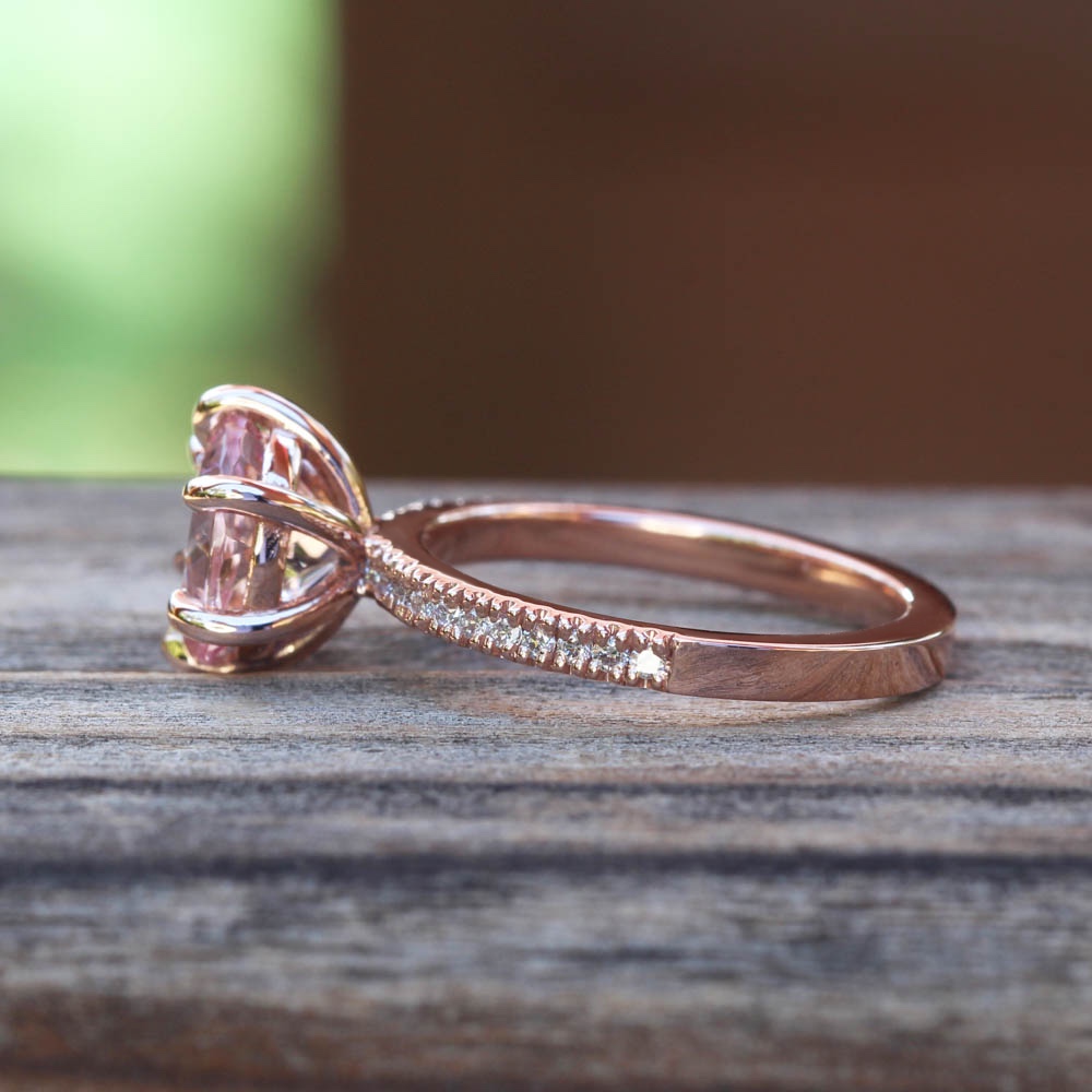 Half Eternity Morganite Gemstone Diamond 6 Prong Ring Rose Gold LS5348