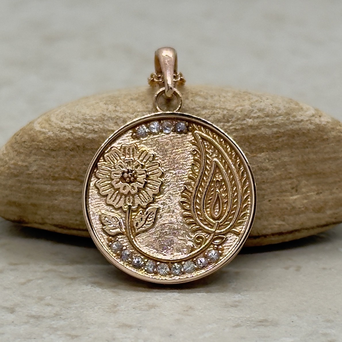 Custom 18k Rose Gold and Genuine White Sapphire Pendant - Image 2