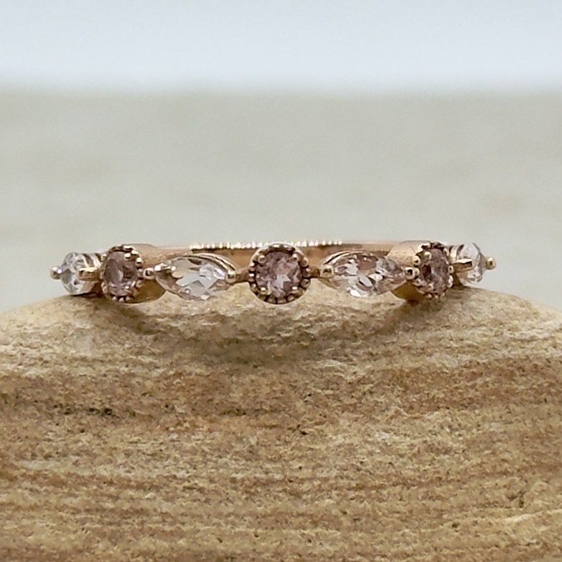 Custom Marquise and Dot Peachy Pink Morganite Ring - Image 2