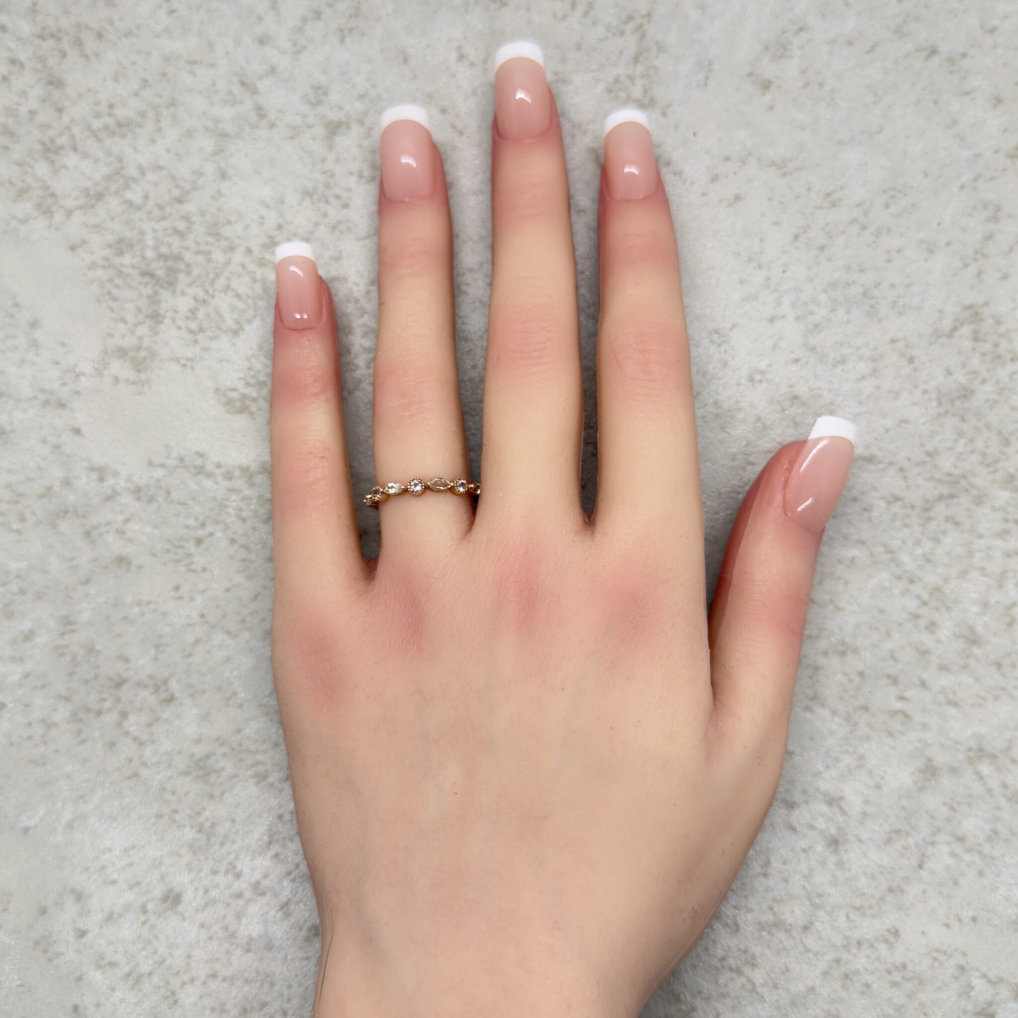 Custom Marquise and Dot Peachy Pink Morganite Ring - Image 4