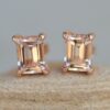 Peachy Pink Morganite Gemstone Diamond Stud Earrings Rose Gold LS5160