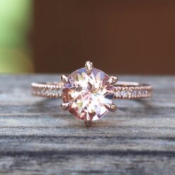 Peachy Pink Round Morganite Diamond Engagement Ring Rose Gold LS5348