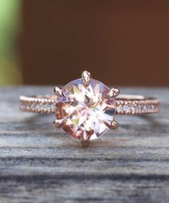 Peachy Pink Round Morganite Diamond Engagement Ring Rose Gold LS5348
