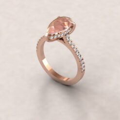 Pear Cut Peach Pink Morganite Diamond Engagement Ring Rose Gold LS7441