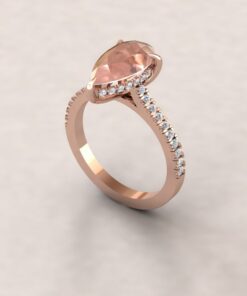 Pear Cut Peach Pink Morganite Diamond Engagement Ring Rose Gold LS7441