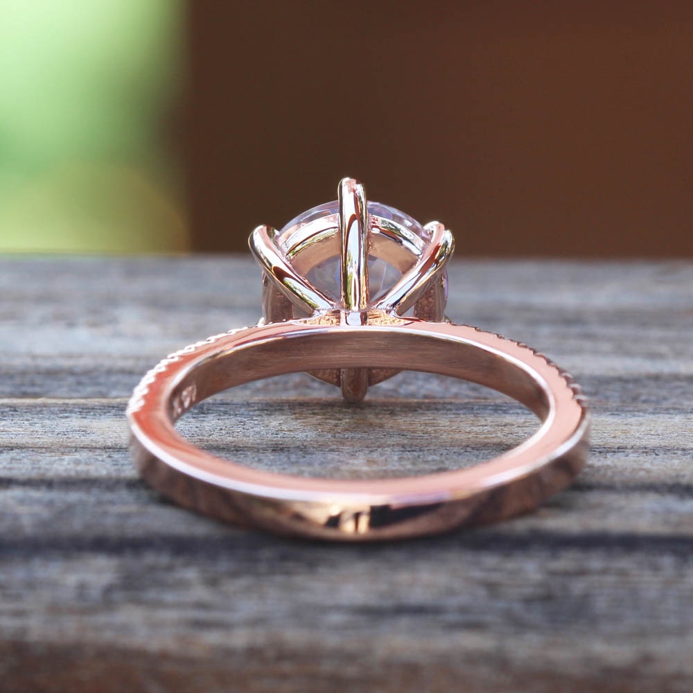 Round Peachy Pink Morganite 6 Prong Engagement Ring Rose Gold LS5348