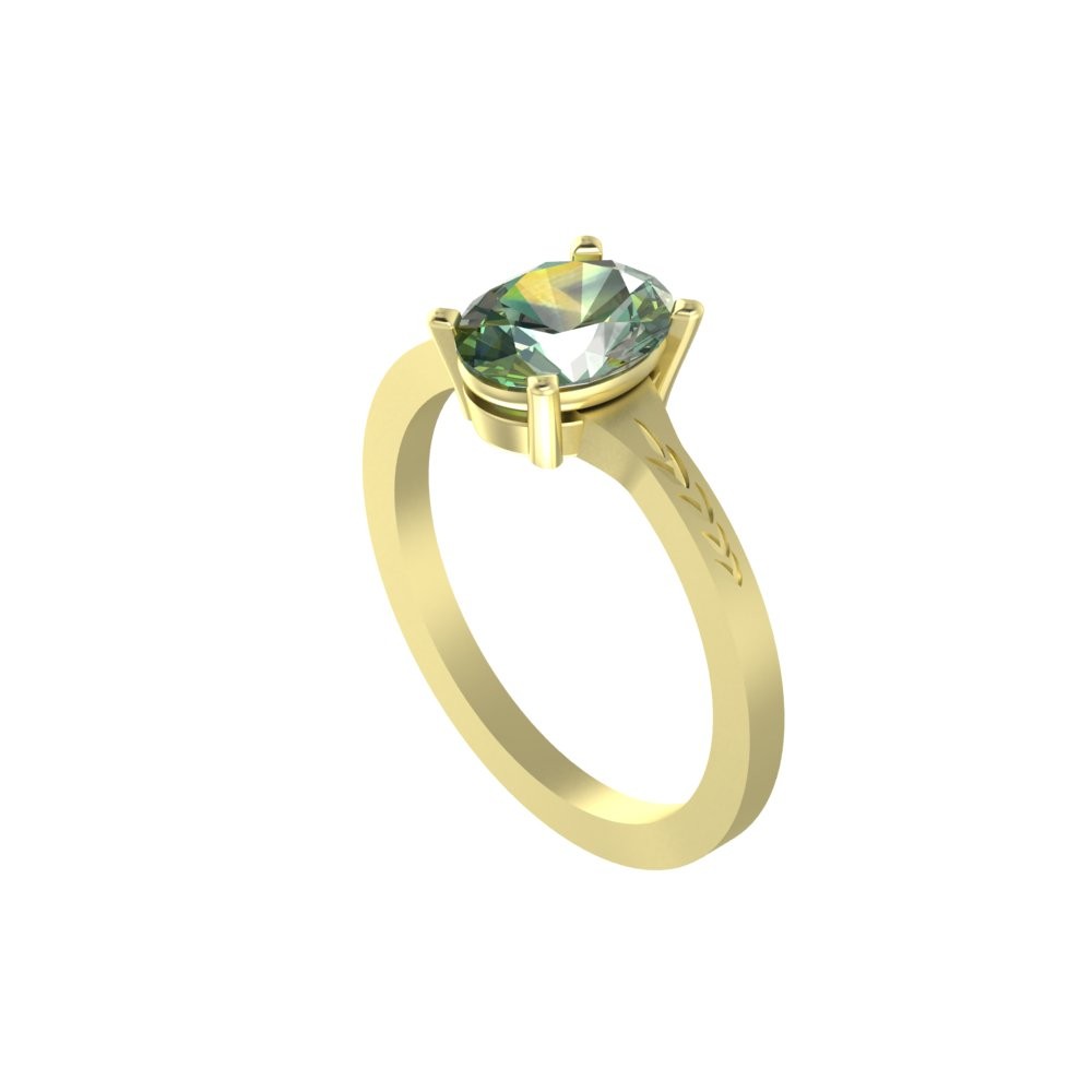 Custom Oval Moss Agate Ring with leaf details - Image 6