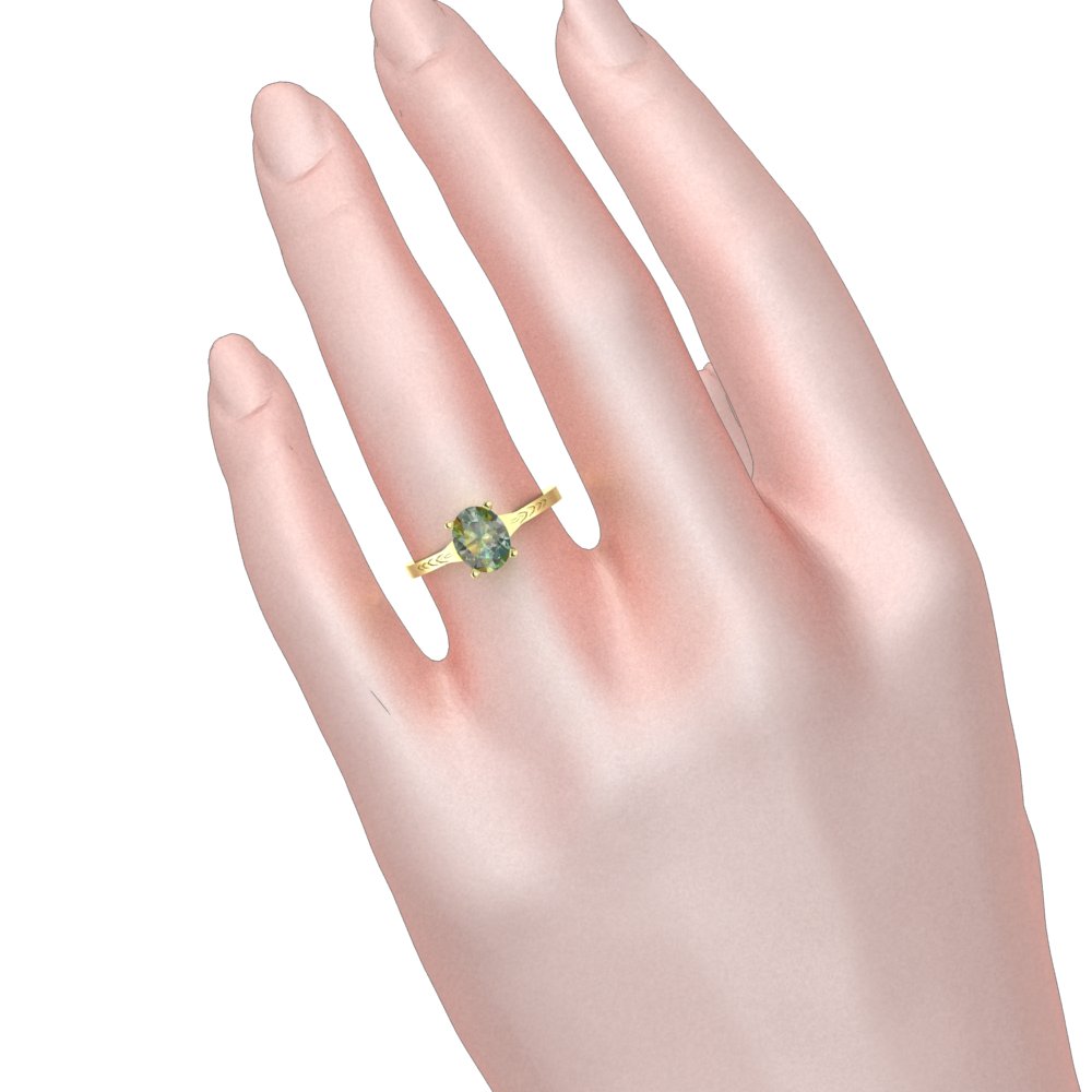 Custom Oval Moss Agate Ring with leaf details - Image 7