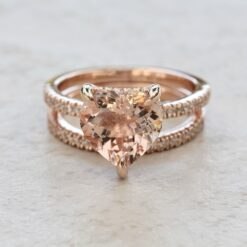 Heart Cut Morganite Diamond Matching Bridal Ring Set Rose Gold LS7409
