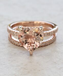 Heart Cut Morganite Diamond Matching Bridal Ring Set Rose Gold LS7409