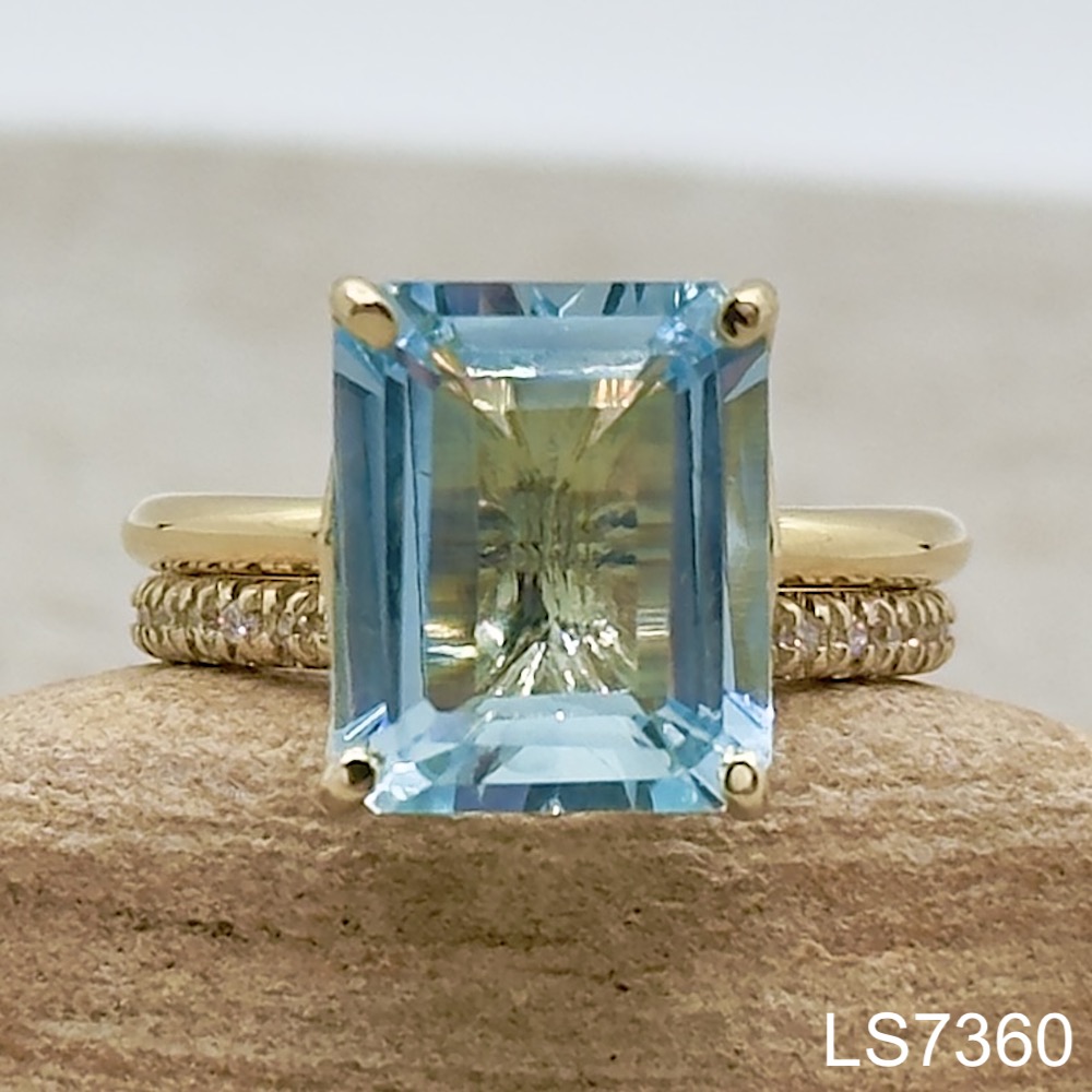 Laurie Sarah Custom Design Aquamarine Engagement Ring with Diamond Band - LS7360
