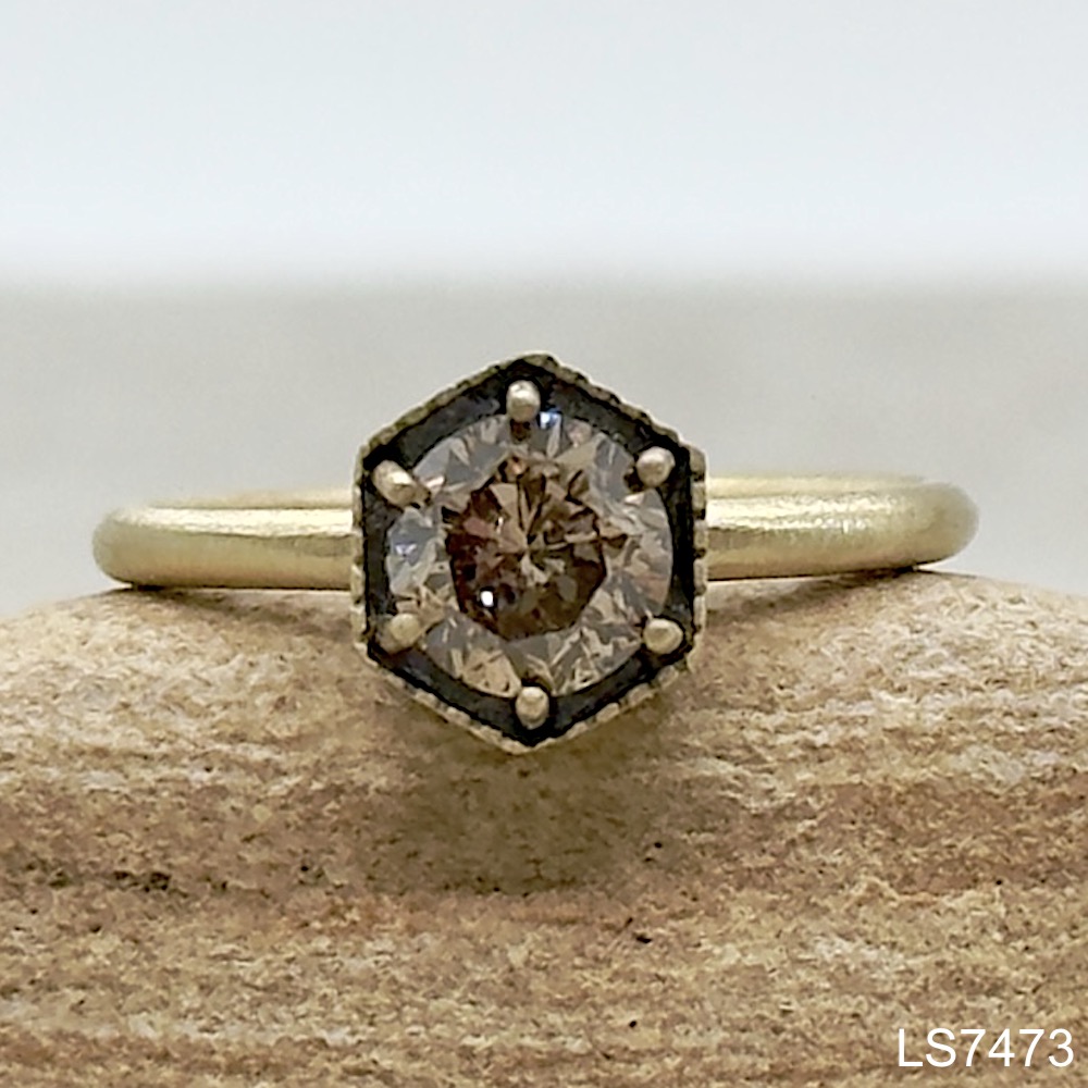 Laurie Sarah Custom Design Champagne Diamond Engagement Ring with Black Rhodium - LS7473