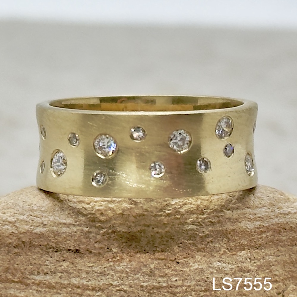 Laurie Sarah Custom Design Diamond Bubble Wedding Band with Brushed Finish - LS7555