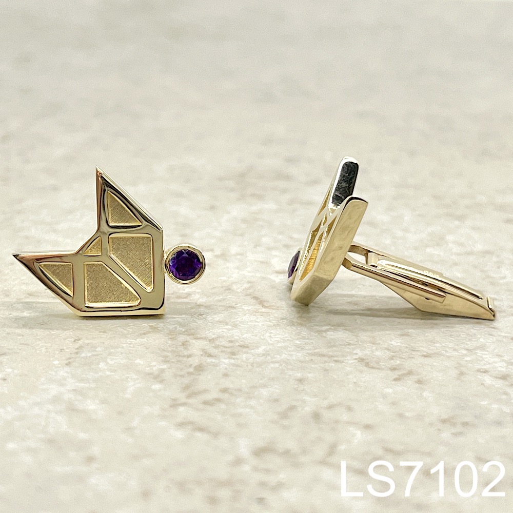 Laurie Sarah Custom Design Gold Fox Cufflinks with Round Amethyst - LS7102