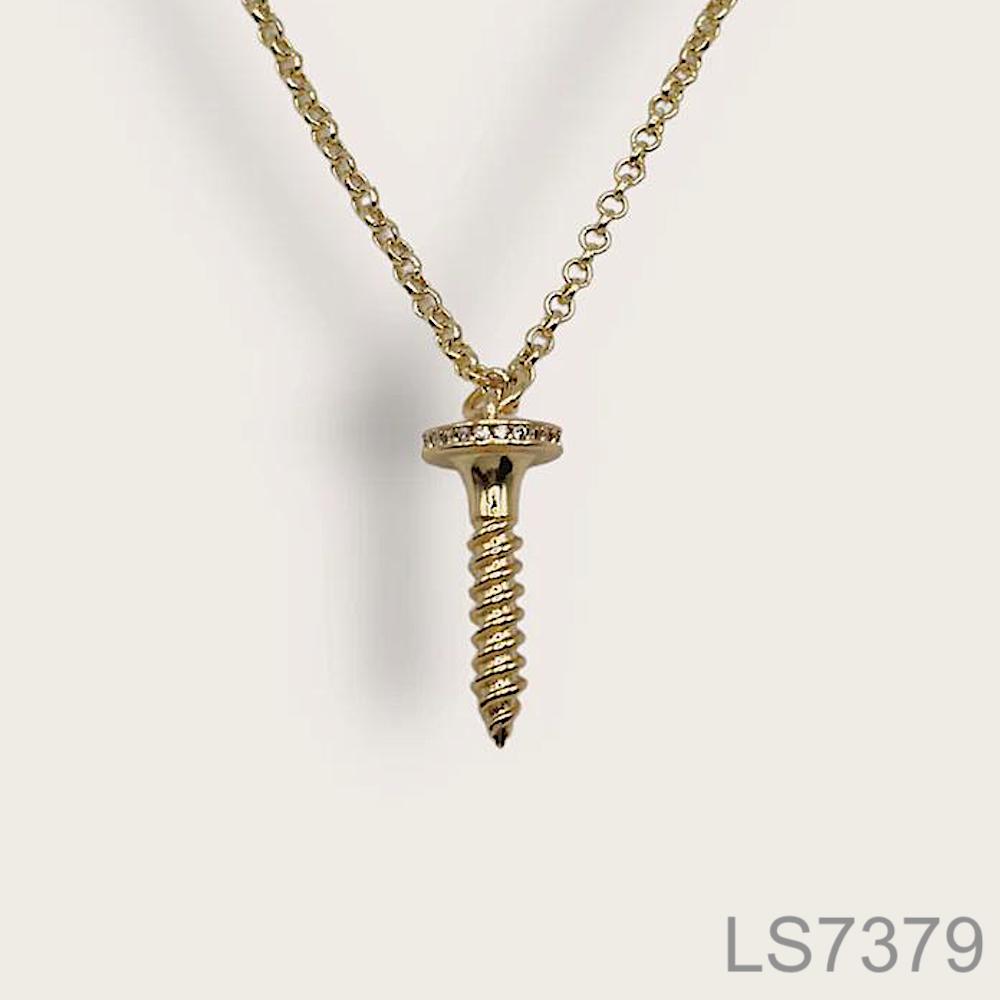 Laurie Sarah Custom Design Gold Screw Pendant with Diamonds - LS7379