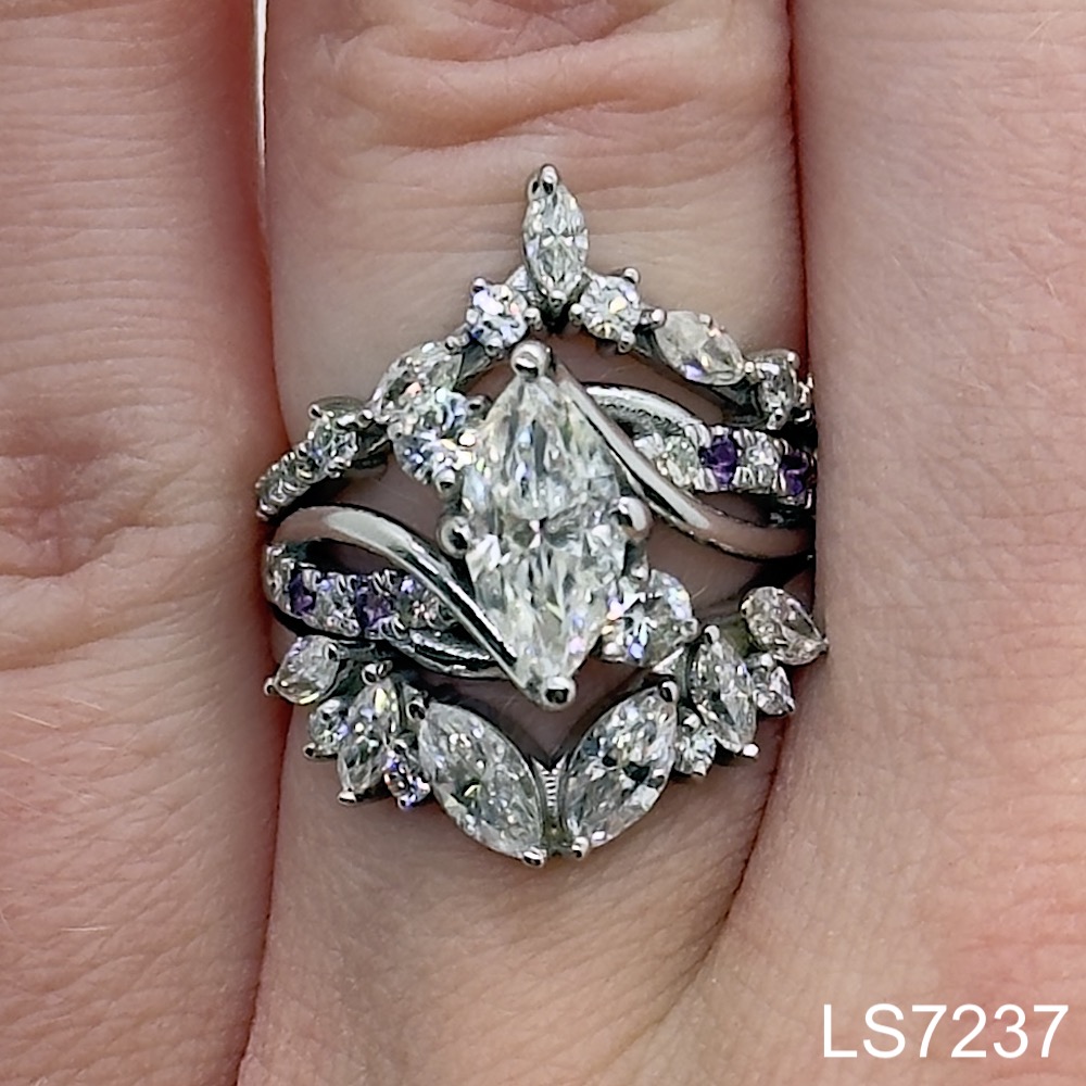 Laurie Sarah Custom Design Moissanite Stacking Wedding Set Marquise Cut - LS7237