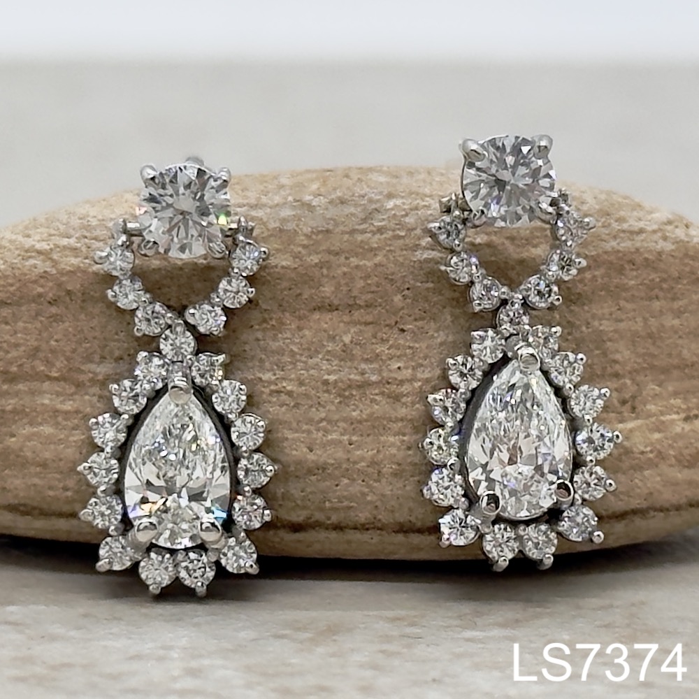 Laurie Sarah Custom Design Pear Diamond Halo Drop Earrings - LS7374