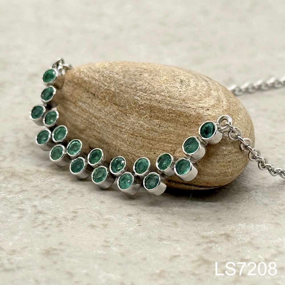 Laurie Sarah Custom Design Round Emerald Bar Necklace - LS7208