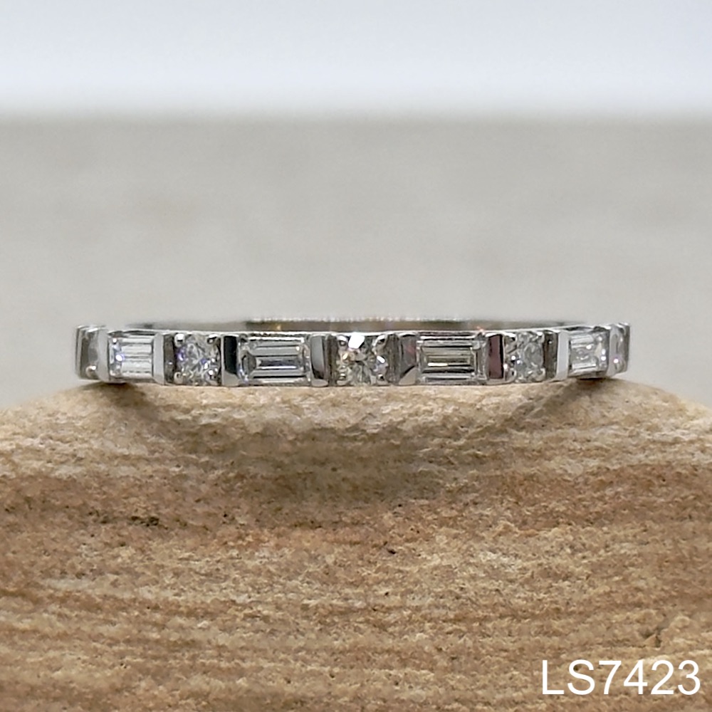 Laurie Sarah Custom Design Round and Baguette Diamond Alternating Wedding Band - LS7423