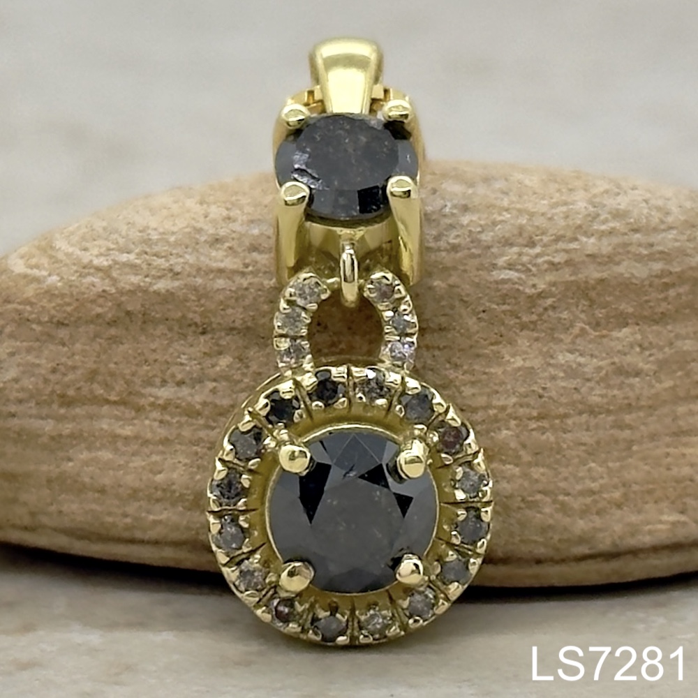 Laurie Sarah Custom Design Salt and Pepper Diamond Dangle Pendant Round Cut with Halo - LS7281
