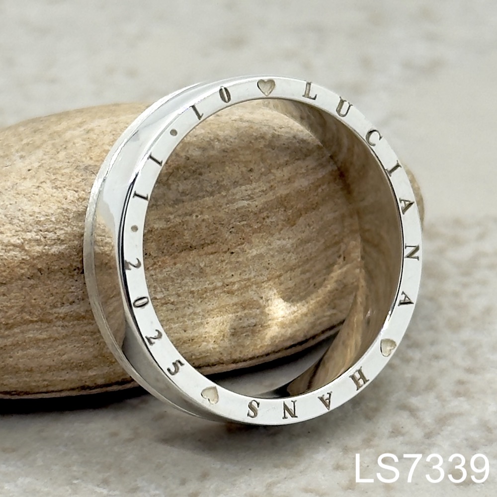 Laurie Sarah Custom Design Silver Side Engraving Wedding Band - LS7339