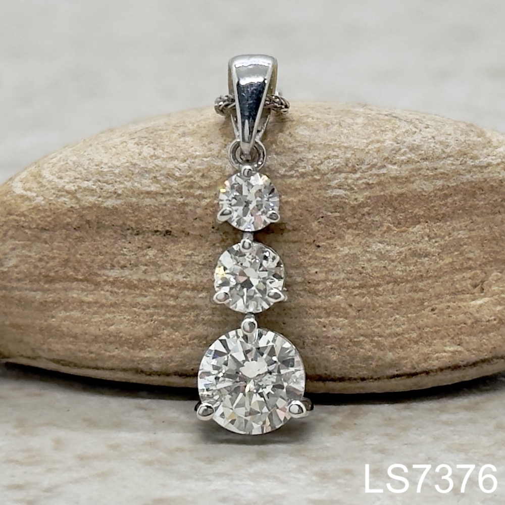Laurie Sarah Custom Design Three Stone Diamond Drop Pendant Round Cut - LS7376