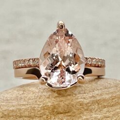 Pear Cut Morganite Engagement Ring Plain Wedding Band Rose Gold LS7406