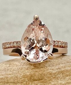Pear Cut Morganite Engagement Ring Plain Wedding Band Rose Gold LS7406