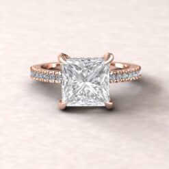 Princess Cut Lab Diamond Engagement Ring Fang Prongs Rose Gold LS5476