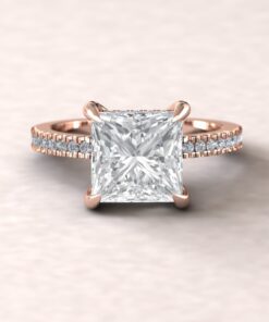 Princess Cut Lab Diamond Engagement Ring Fang Prongs Rose Gold LS5476