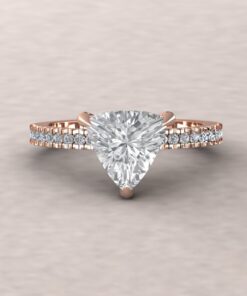 Trillion Cut Lab Diamond Engagement Ring Hidden Halo Rose Gold LS5478