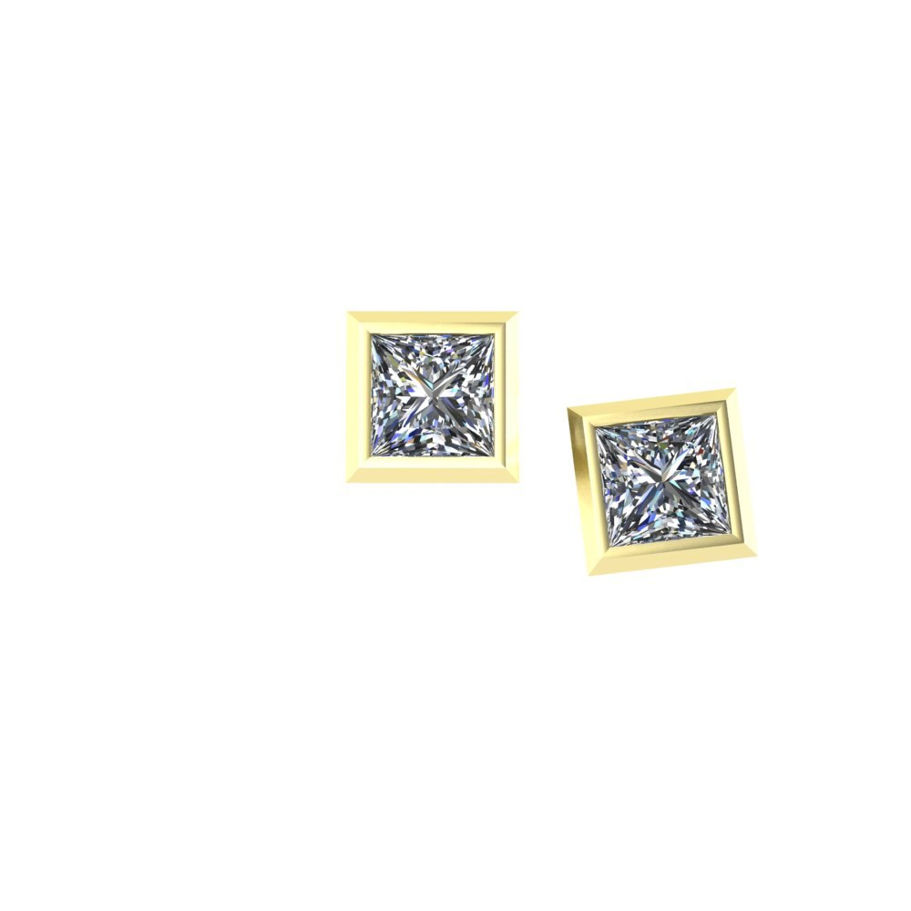 Custom Princess Cut CZ Earrings in 18k Yellow Gold - Image 4