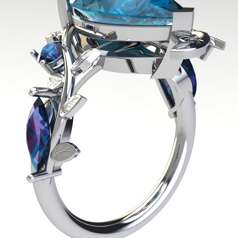 Custom London Blue topaz and Lab Alexandrite Ring - Image 9