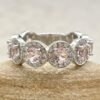 8 Halo Pink Morganite Diamond Pave Set Band White Gold Platinum LS7147