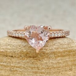 AAA Heart Cut Light Pink Morganite Diamond Shank Ring Rose Gold LS7398