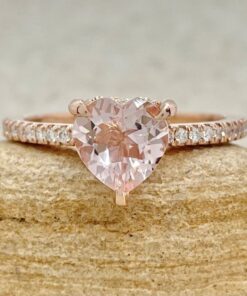AAA Heart Cut Light Pink Morganite Diamond Shank Ring Rose Gold LS7398
