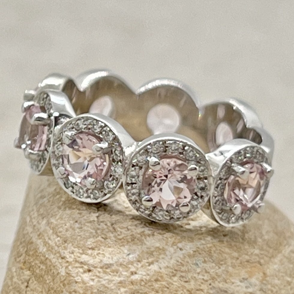 AAA Pink Morganite Diamond Anniversary Ring White Gold Platinum LS7147