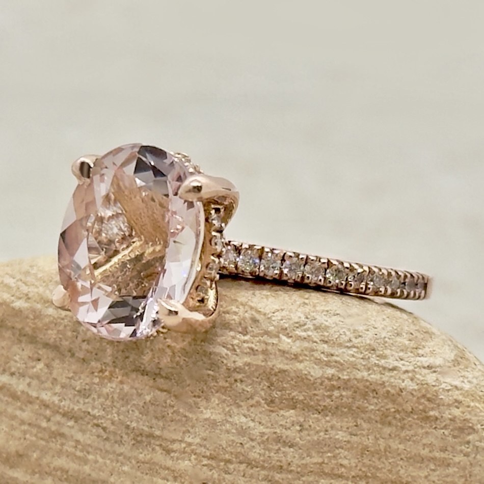 AAA Rare Medium Pink Morganite Oval Engagement Ring Rose Gold LS7392