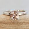 AAA Square Cushion Cut Peach Morganite Ring White Gold Platinum LS7402
