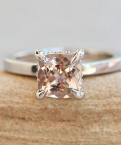 AAA Square Cushion Cut Peach Morganite Ring White Gold Platinum LS7402